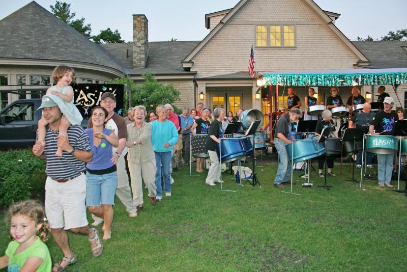 A festive atmosphere prevails every time the FLASH! in the Pans Steel Drum Band plays at Coastal Maine Botanical Gardens. The Blue Hill-based group will be back at the Botanical Gardens to present a 7 p.m. concert on Friday, Aug. 17.